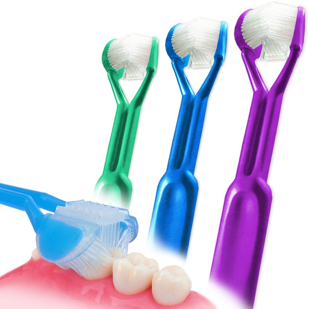3-PK :: DenTrust 3-Sided Toothbrush :: Easily Brush Better :: Clinically Proven Results :: Fast, Easy & More Effective for The Whole Family :: Adults, Children, Special Needs, Autism ::
