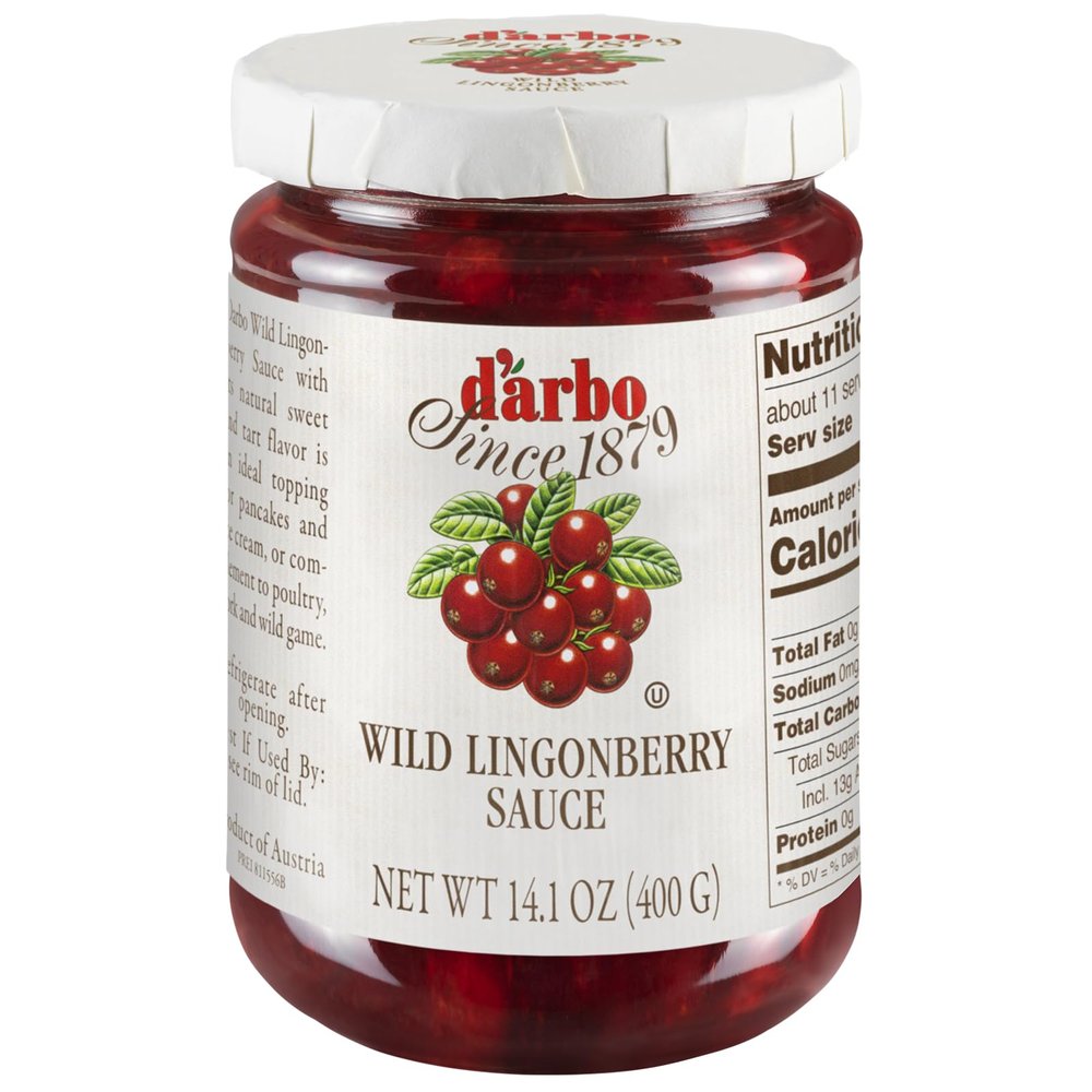 D'Arbo Premium Wild Lingonberry Sauce 14.1 oz | Made with only the finest Wild Lingonberries | 60% Fruit Content | Delicate yet Tangy Sweetness Brings out the Best in your Sweet or Savory Recipes