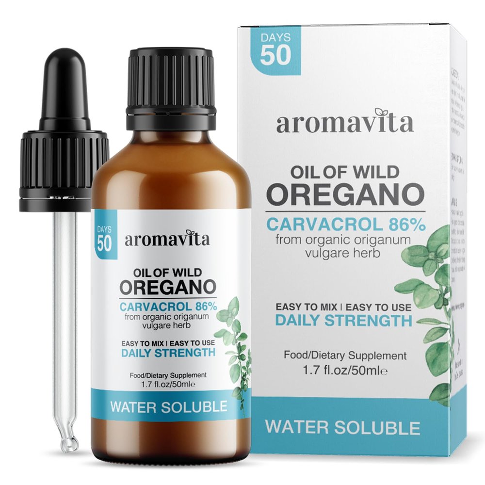 AROMAVITA Water Soluble Wild Oregano Oil Organic Liquid Drops - Oregano Oil for Healthy Gums and Sore Throats, Digestive and Immune Support, Respiratory Health