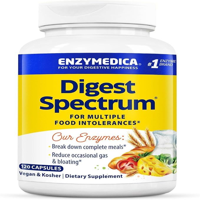 Enzymedica Digest Spectrum, Advanced Digestive Enzymes for Women and Men, Supports Digestion and Multiple Food Intolerances, Fast-Acting Formula for Gas and Bloating Relief, 120 Capsules