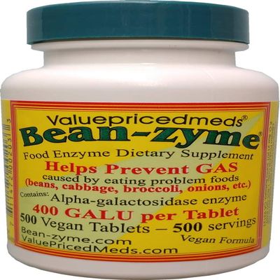 ValuePricedMeds Bean-Zyme Gas Relief for Adults Extra Strength (500 ct) is 400 GAUL per Tablet Alpha Galactosidase, Vegan, Cost Less, Digestive Enzyme Dietary Supplement Natural Food Enzyme