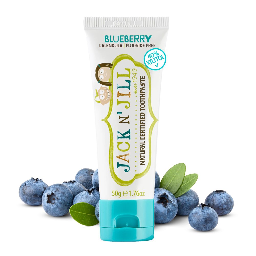 Jack N' Jill Natural Toothpaste for Baby and Infants - Fluoride Free Training Toothpaste, 40% Xylitol, BPA Free - Blueberry, 1.76 oz (Pack of 1)