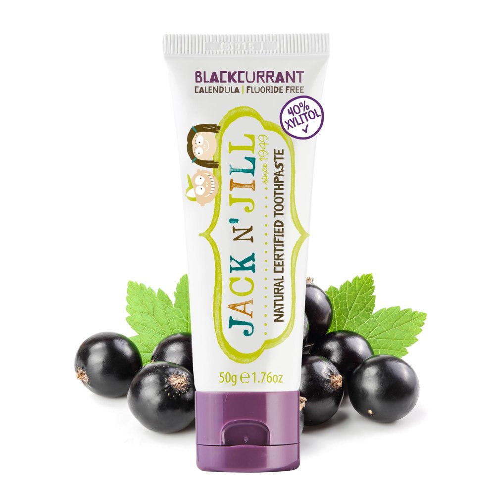 Jack N' Jill Natural Toothpaste for Baby and Infants - Fluoride Free Training Toothpaste, 40% Xylitol, BPA Free - Blackcurrant, 1.76 oz (Pack of 1)