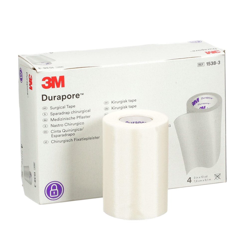 3M Durapore Surgical Tape 1538-3, 3 inch x 10 yard (7,5cm x 9,1m), 4 Rolls/Box