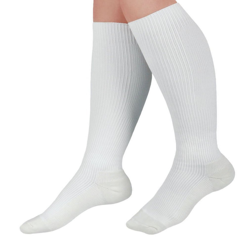 CURAD Cushioned Knee-High Medical Compression Socks, 15-20 mm Hg, White, Size D, Regular Length, 1 Pair