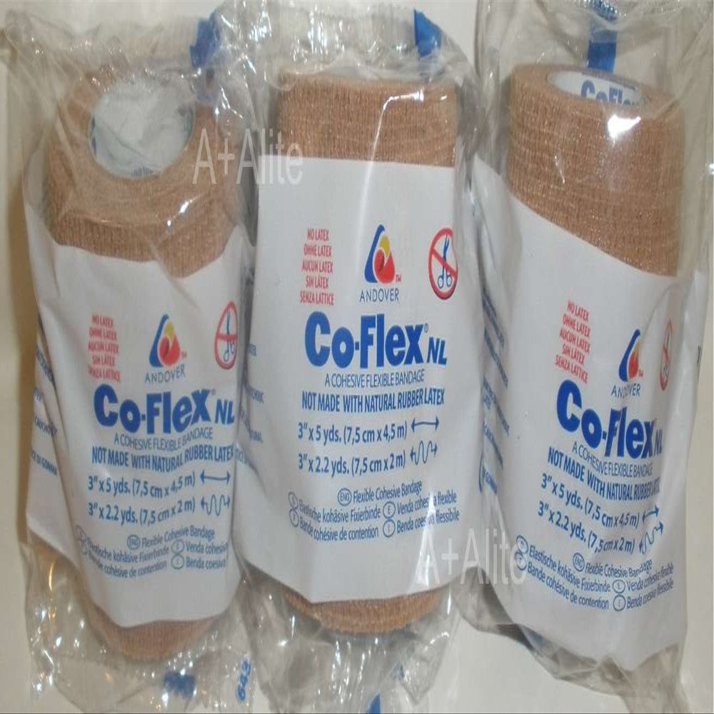 Andover CO-Flex NL 3"x5Yds Tan Flesh 3-Pack Cohesive Flexible Elastic Latex Free Bandage Compression Self Adherent Wrap Adults Children Animals Pets Cats Dogs Horses 5300TN