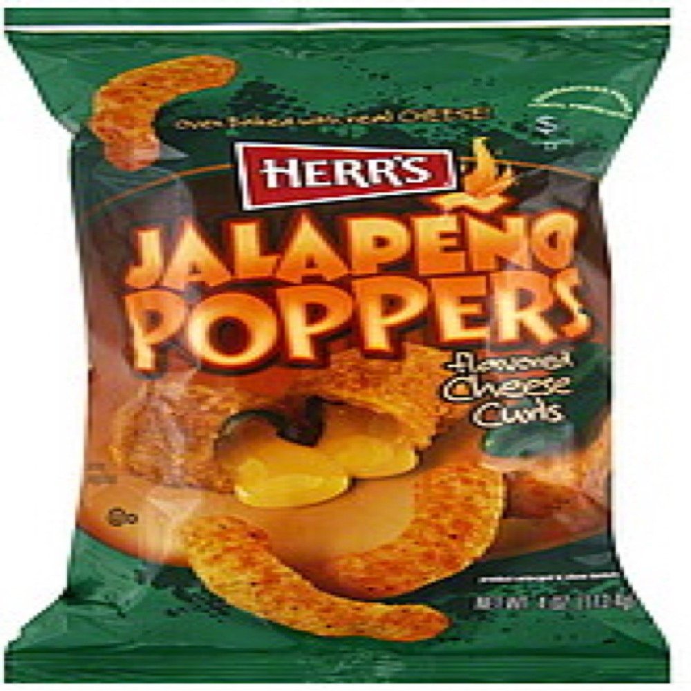 Herr's Jalapeo Poppers Flavored Cheese Curls - Made with Cheddar Cheese - 8.5 Ounce (Pack of 9) Great for Bold Flavor Fans