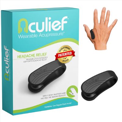 Aculief Wearable Acupressure Hand Clip - Stress Management with Thumb Pressure Point Device - Portable Wellness with Acupressure Clips for Hands - Regular, Black