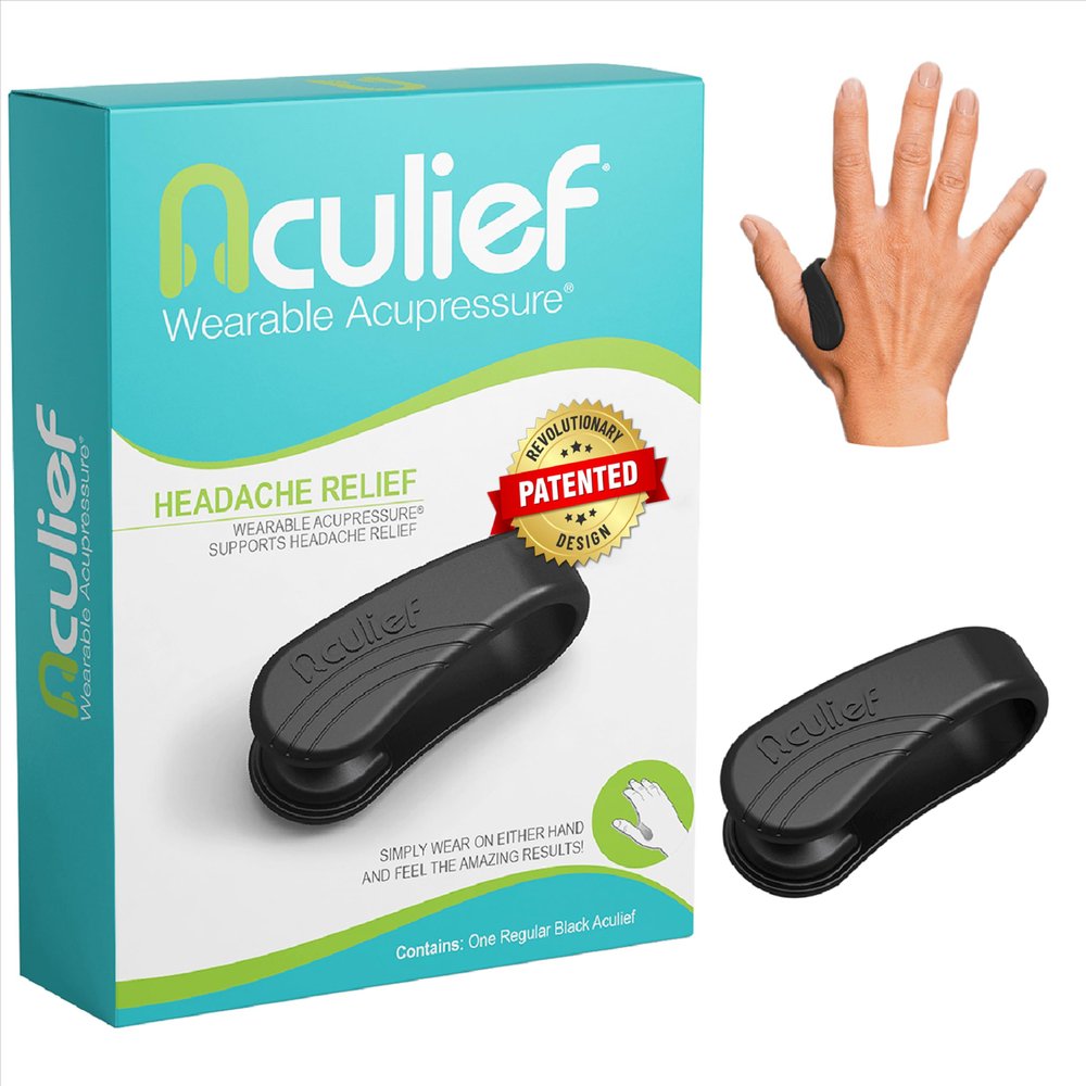 Aculief Wearable Acupressure Hand Clip - Stress Management with Thumb Pressure Point Device - Portable Wellness with Acupressure Clips for Hands - Regular, Black