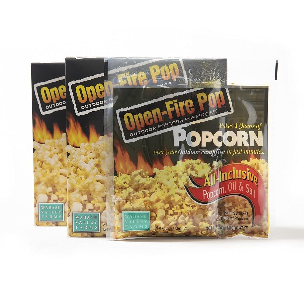 All in One Popcorn Packs - Wabash Valley Farms All Inclusive Popping Kits, Open Fire Pop, Popcorn Kernels for Outdoor Popping, Popcorn Kit, 10 Pack Kit