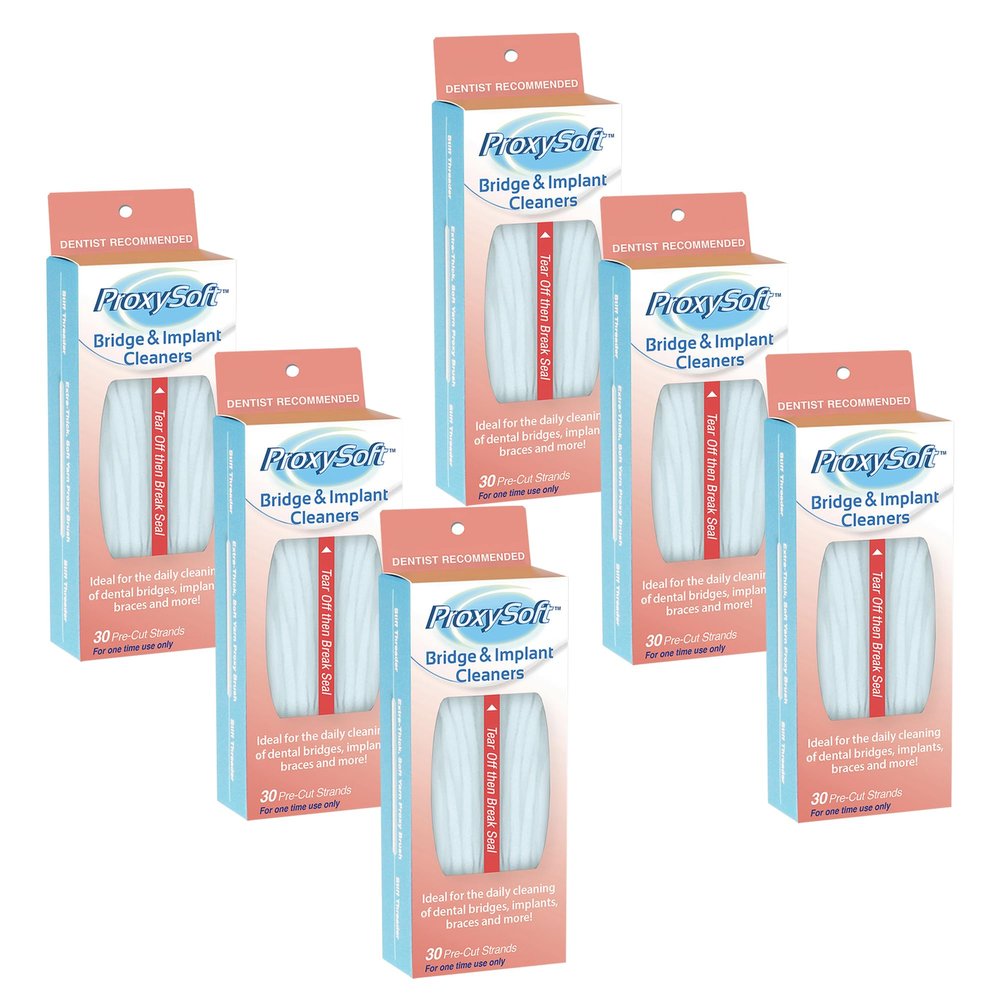 Proxysoft Dental Floss for Bridges and Implants 6 Packs - Floss Threaders for Bridges, Dental Implants, Braces with Extra-Thick Proxy Brush for Optimal Oral Hygiene -Teeth Bridge and Implant Cleaners