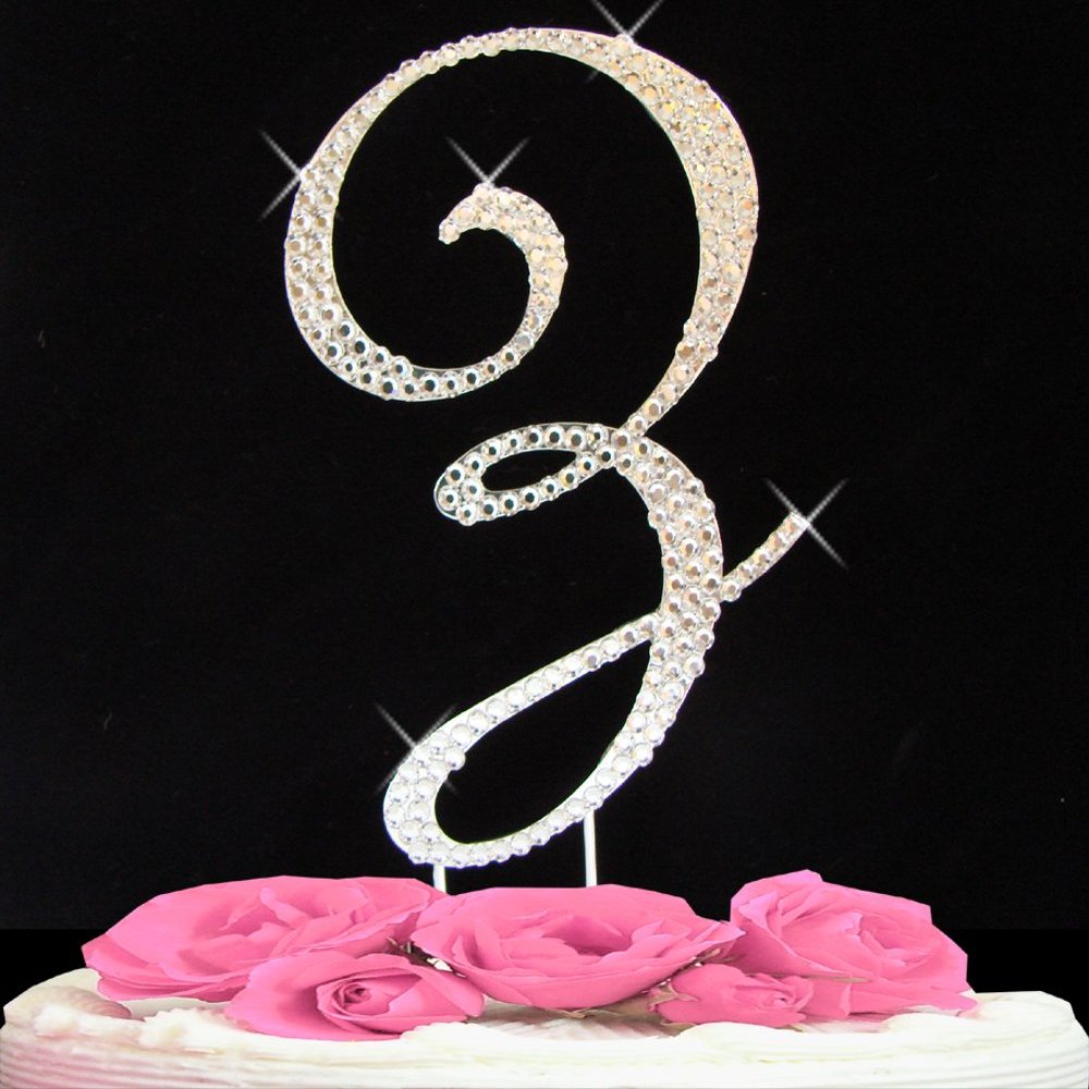 Letter Z - Crystal Monogram Wedding Cake Topper Letter Large Silver