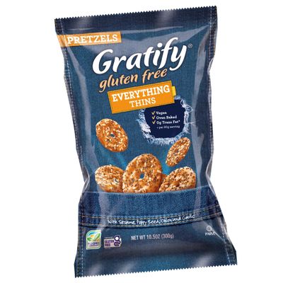 Osem Gratify Gluten Free Everything Thins - Gratify Gluten Free Pretzel Crisps, GF Party Snack Bags, Thins with Onion & Garlic Seasoning - 10.5 oz Bag (Pack of 1)