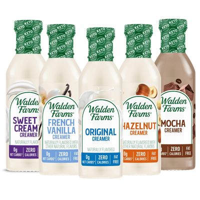 Walden Farms Coffee Creamers Variety Pack - Original, Sweet Cream, Mocha, Hazelnut & French Vanilla Zero Calorie, Dairy-Free, Low Carb, Keto-Friendly, Sugar-Free 5-Pack, 12 oz Bottles