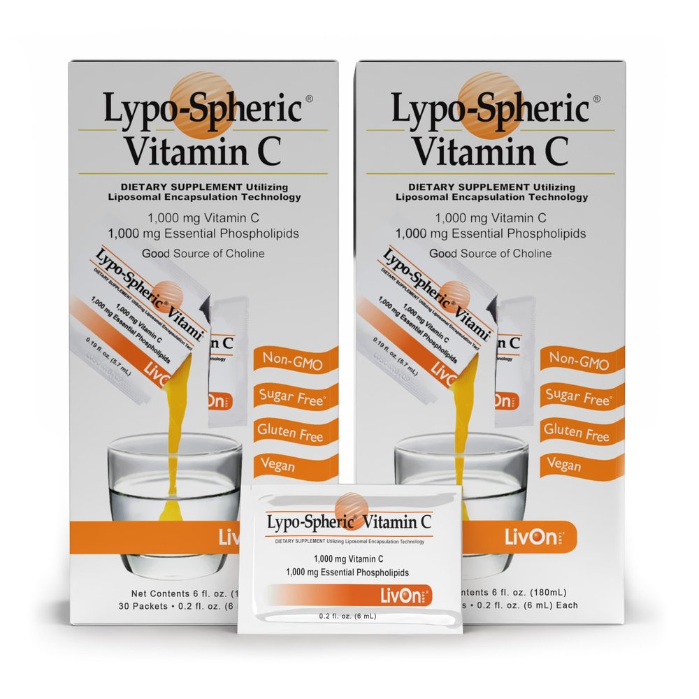 LivOn Laboratories - LypoSpheric Vitamin C 1,000 mg Vitamin C & 1,000 mg Essential Phospholipids Per Packet Liposome Encapsulated for Improved Absorption NonGMO - 2 Pack (60 Count)