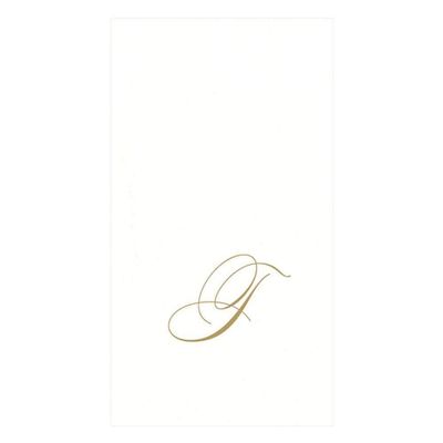 Caspari White Pearl Paper Linen Guest Towels, Monogram Initial T, Pack of 24