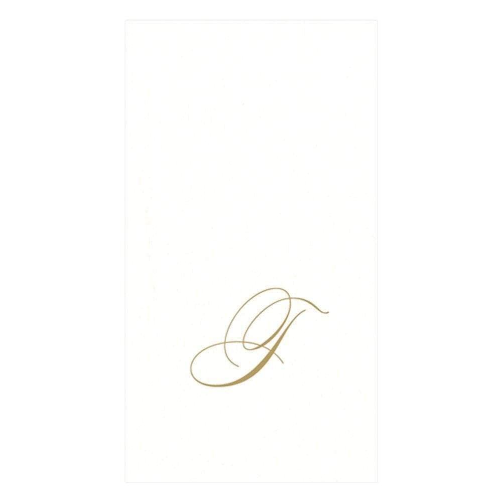 Caspari White Pearl Paper Linen Guest Towels, Monogram Initial T, Pack of 24