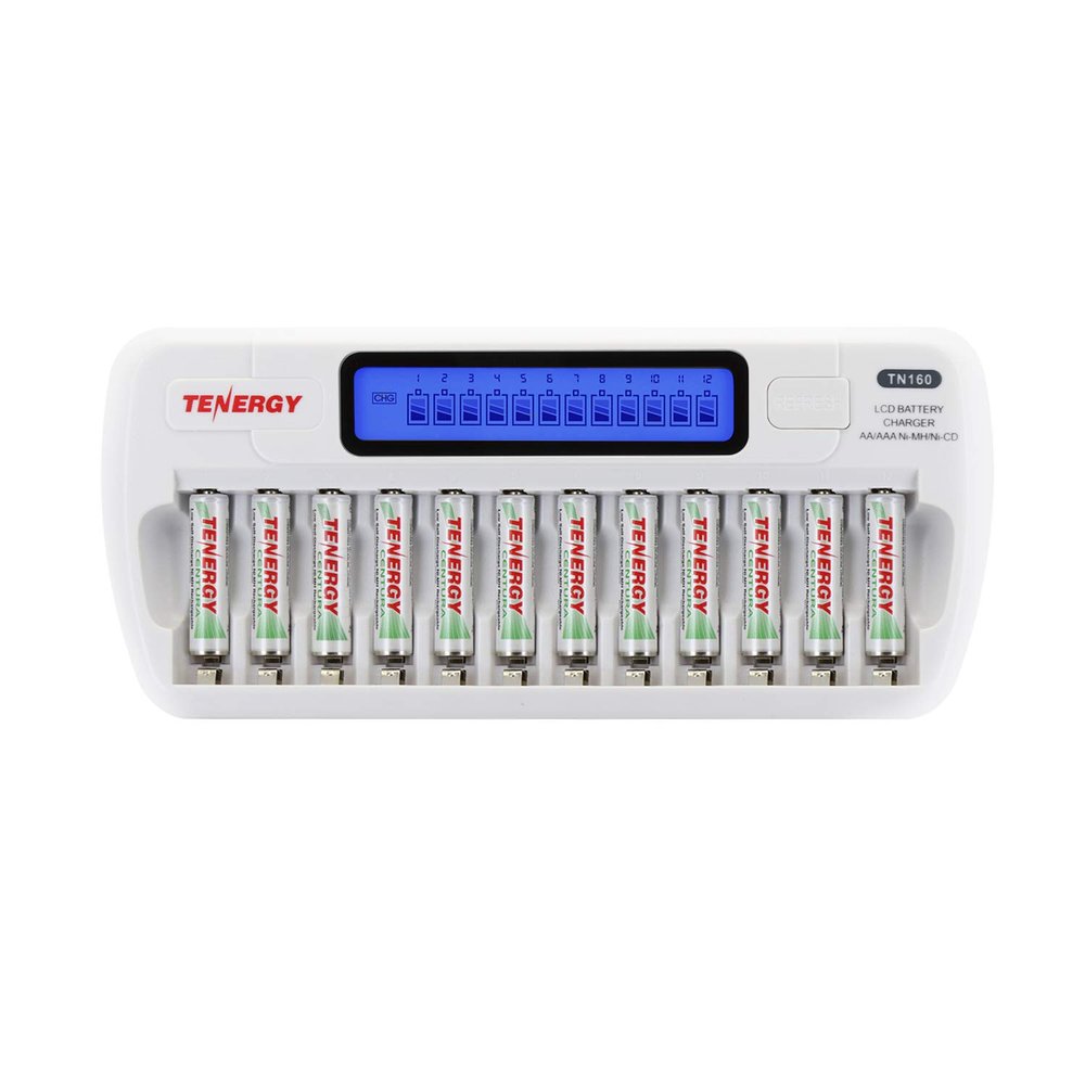 Tenergy 12 Pack Centura AAA and TN160 Charger, Low Self-Discharge AAA 1.2V 800mAh NiMH Rechargeable Batteries for Remote Controllers, Toys, and More