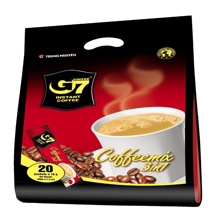 Trung Nguyen G7 3 in 1 Instant Coffee Roasted Ground Coffee Blend w/Non-dairy Creamer and Sugar Strong and Bold Instant Vietnamese Coffee (20 Single Serve Packets)
