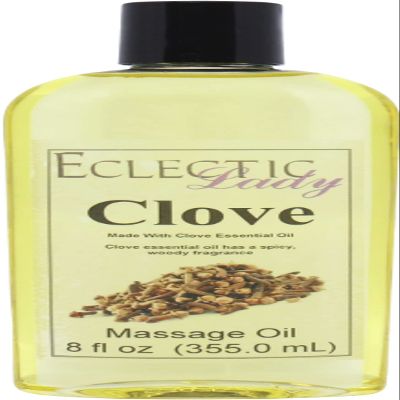 All Natural Clove Massage Oil, 8 oz, 100% Natural Ingredients with Sweet Almond & Jojoba Oil, Relaxing Scent for Men & Women
