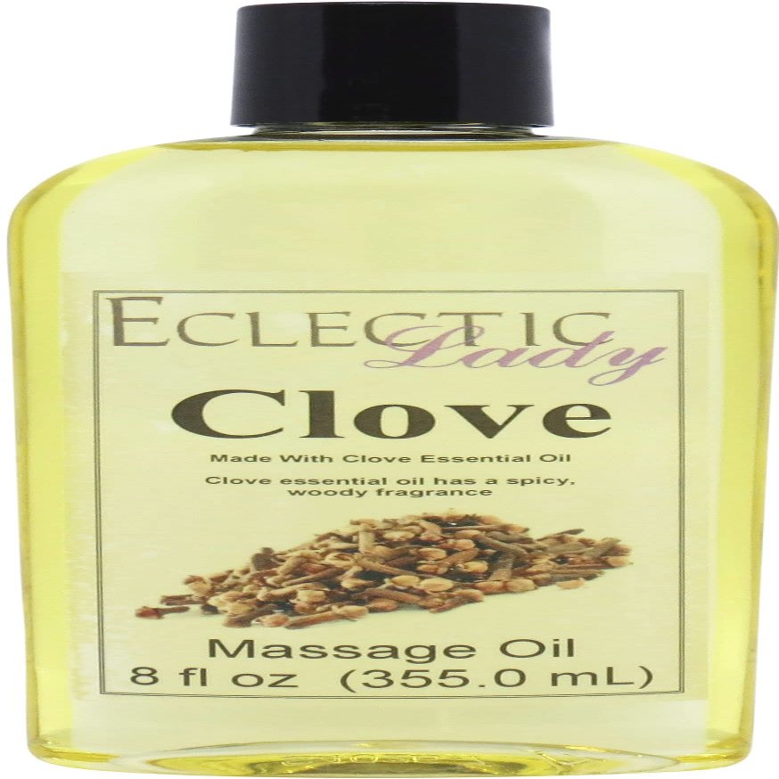 All Natural Clove Massage Oil, 8 oz, 100% Natural Ingredients with Sweet Almond & Jojoba Oil, Relaxing Scent for Men & Women
