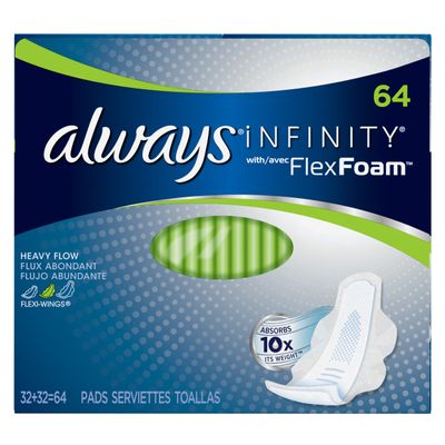 Always Infinity Heavy With Wings, Unscented Pads 64 Count