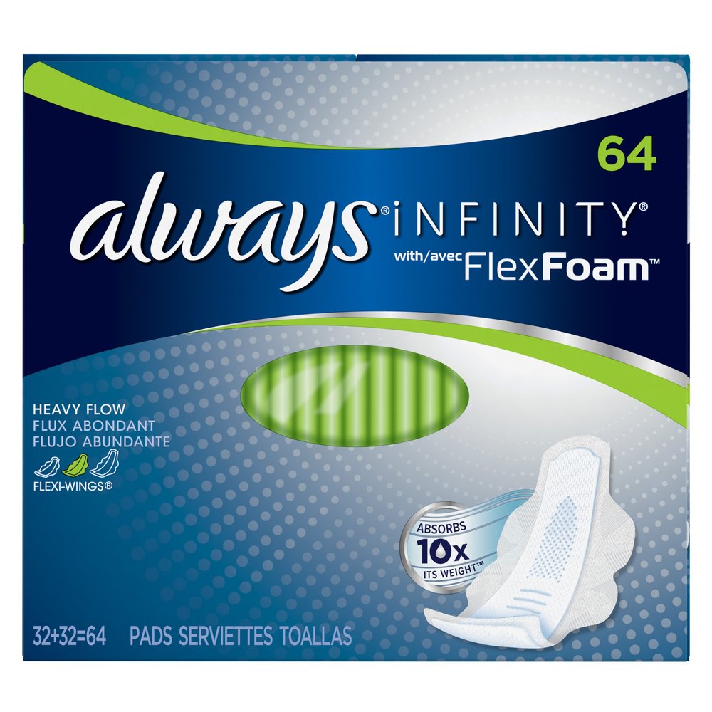 Always Infinity Heavy With Wings, Unscented Pads 64 Count