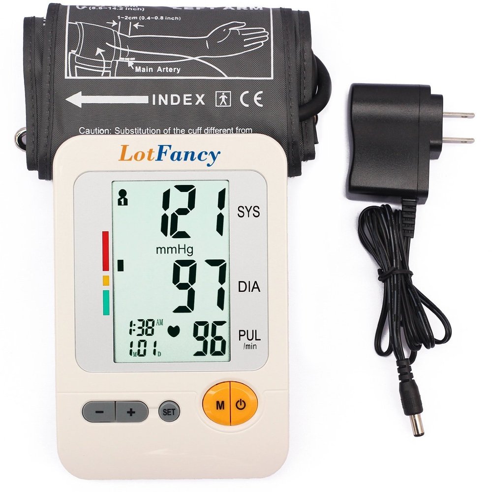LotFancy Blood Pressure Monitor Upper Arm Large Cuff 11.8-16.5, Accurate Digital BP Gauge Machine, Dual Power Home Heartbeat Meter, 4 User, 120 Readings Memory, Large LCD Display