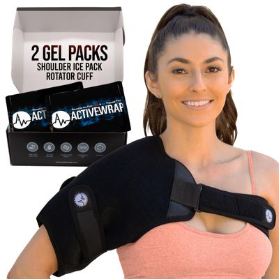 ActiveWrap Shoulder Ice Pack Wrap, With 2 Reusable Heat & Ice Packs for Shoulder Pain Relief, Rotator Cuff Cold Therapy, Adjustable Compression Straps, Post-surgery Must-have, Small/Medium