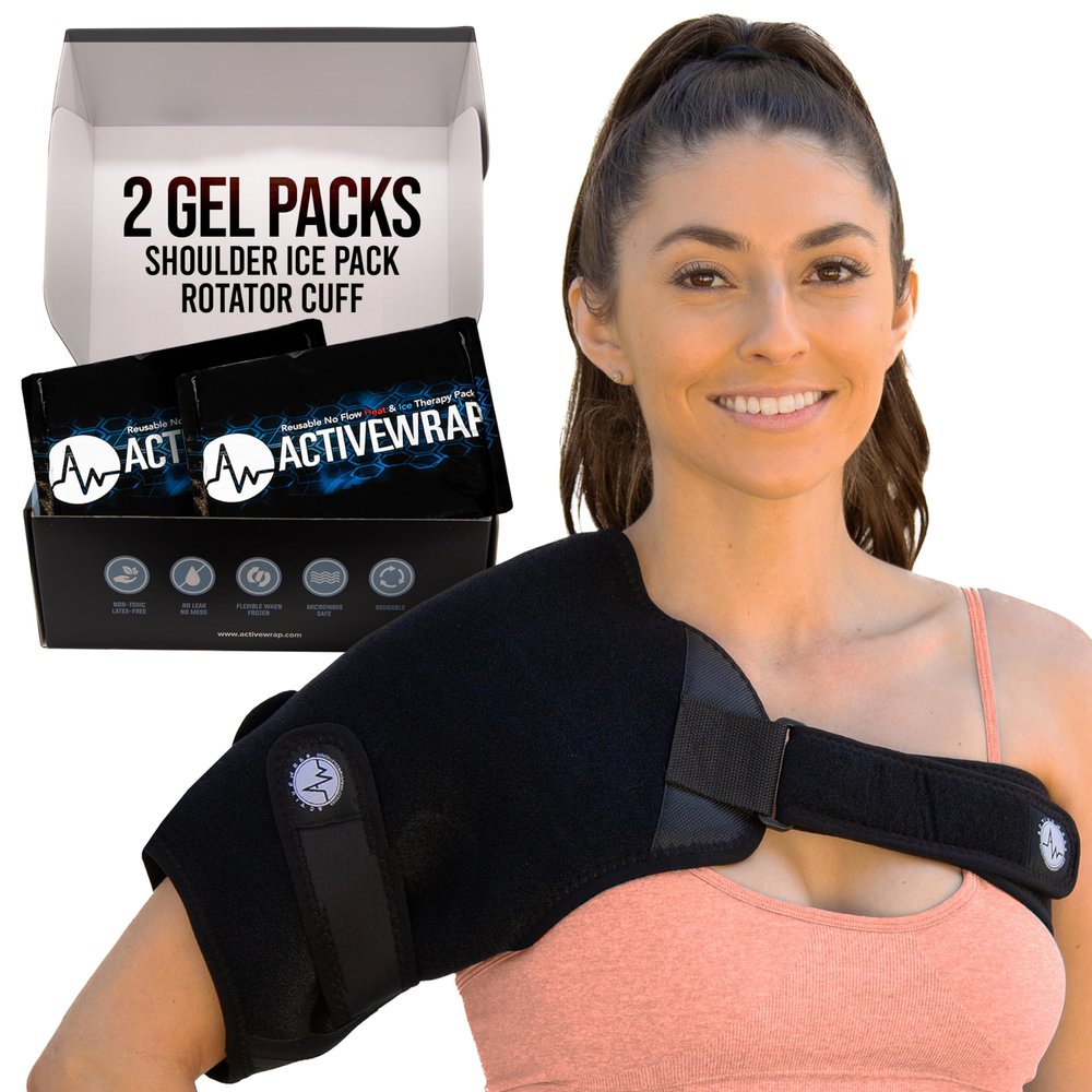 ActiveWrap Shoulder Ice Pack Wrap, With 2 Reusable Heat & Ice Packs for Shoulder Pain Relief, Rotator Cuff Cold Therapy, Adjustable Compression Straps, Post-surgery Must-have, Small/Medium