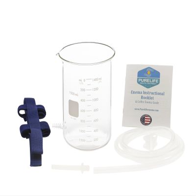 Purelife Glass Enema Kit - 1.5 Qt - Non Toxic - 100% Glass Hose Connector - No Plastic Parts - Perfect Coffee & Wheatgrass Enema - Colon Cleanse at Home