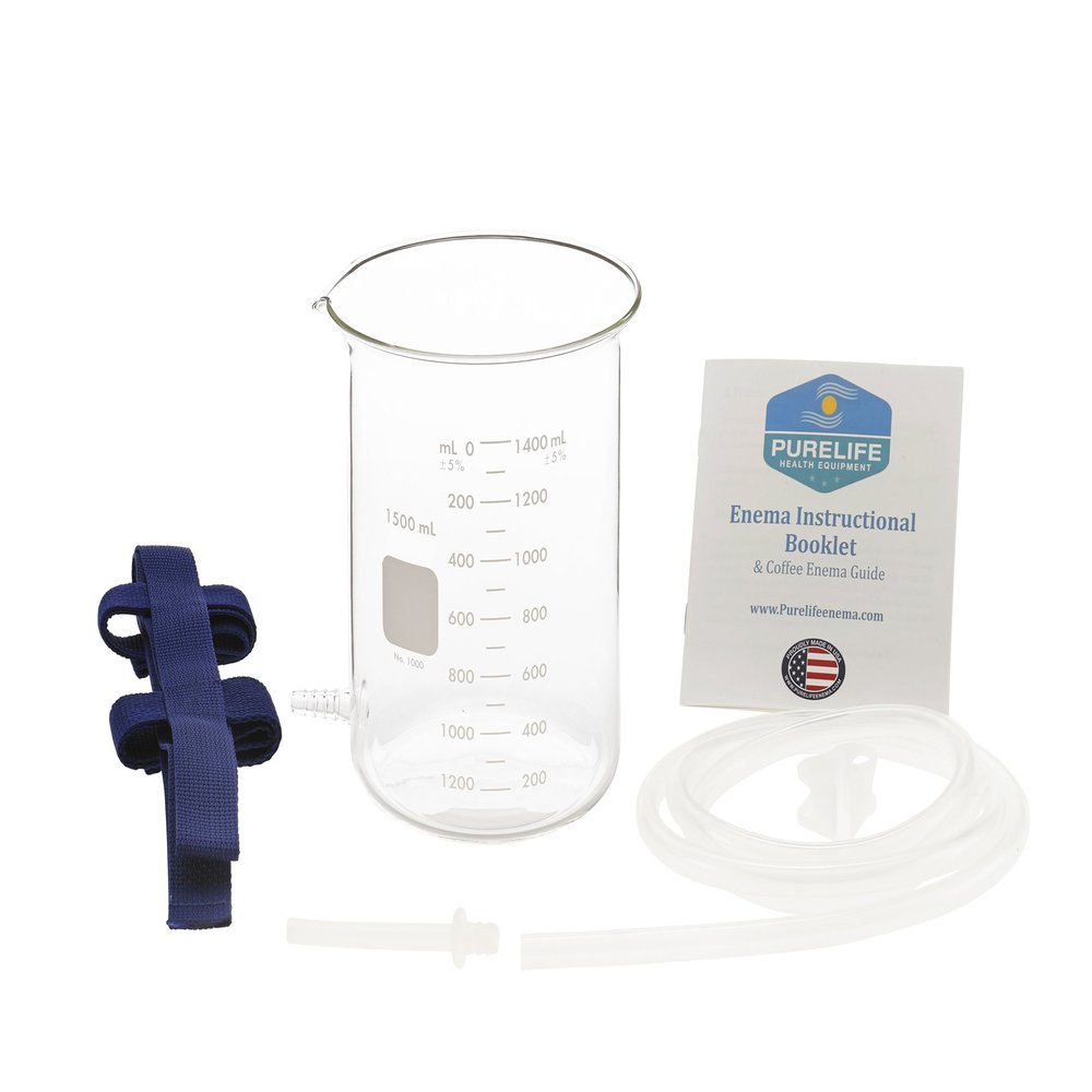 Purelife Glass Enema Kit - 1.5 Qt - Non Toxic - 100% Glass Hose Connector - No Plastic Parts - Perfect Coffee & Wheatgrass Enema - Colon Cleanse at Home