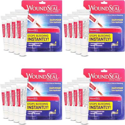 WoundSeal Powder 4 Each (Pack of 4) - Wound Care First Aid for Cuts, Scrapes and Abrasions - Stops Bleeding in Seconds Without Stitches or Bandages