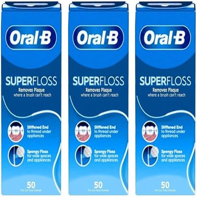 Oral-B Super Floss Mint Dental Floss for Braces Bridges - 50 Strips ( Packs 3 )