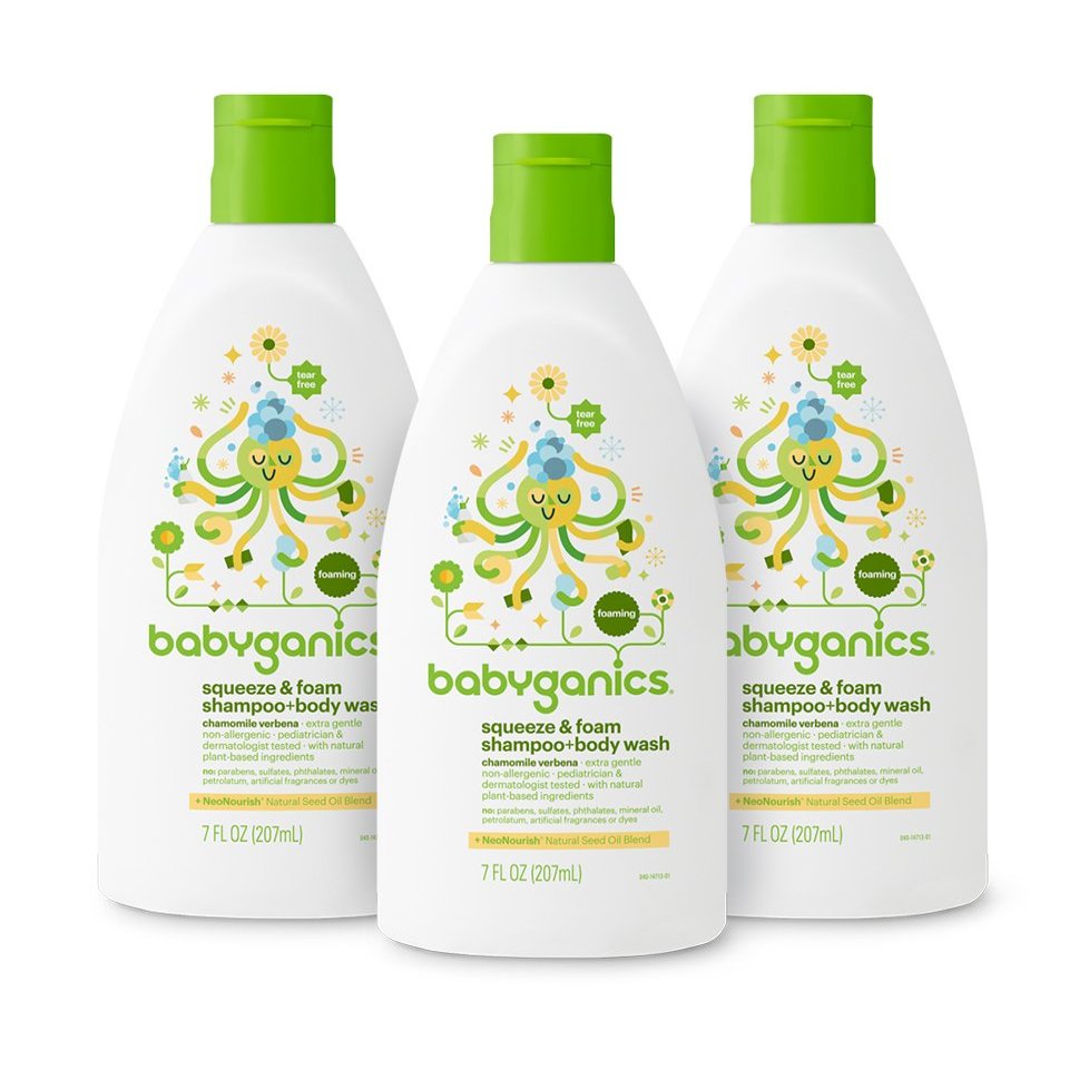 Babyganics Baby Shampoo + Body Wash Pump Bottle, Chamomile Verbena, , 3 Pack, Packaging May Vary