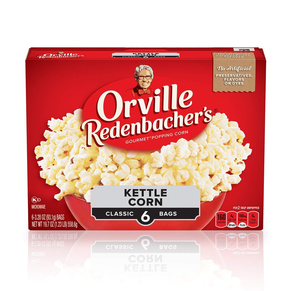 Orville Redenbachers Microwave Popcorn, Kettle Corn, 3g Fiber Per Serving, 3.3 oz., 6-Count