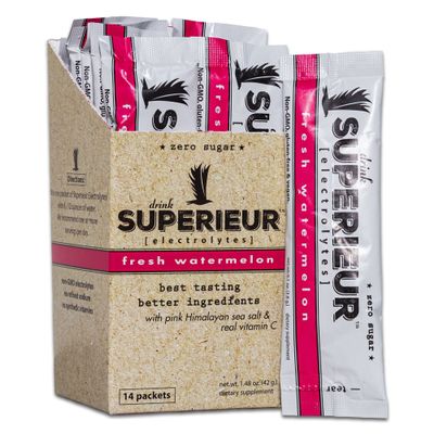 Superieur Electrolyte Powder Packets - Vegan Electrolyte Hydration Powder w/Sea Minerals - Keto Friendly, Non-GMO, Zero Sugar Electrolyte Supplement - Healthy Sports Drink - Watermelon (14 Packets)