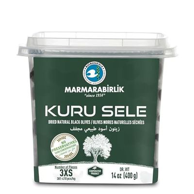 Marmarabirlik Black Olives, Turkish Dry Cured Black Olives, Hand-Picked, Healthy Snacks, Rich Mediterranean Taste, Perfect for Mezze, Bread and Salads, Vegan, Kosher and Halal, Small, 14 Oz (400g)