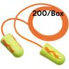 3M Ear Plugs, Pack of 200, E-A-Rsoft Yellow Neon Blasts 311-1252, Corded, Disposable, Foam, NRR 33, Drilling, Grinding, Machining, Sawing, Sanding, Welding, 1/Poly Bag view 1