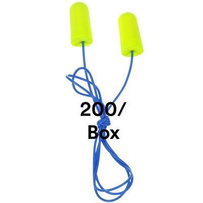 3M Ear Plugs, E-A-Rsoft Yellow Neons 311-1250, 200 Pair of Disposable Earplugs, Pairs Individually Wrapped, Regular Size, Corded, 33 NRR, Tapered Cylinder Shape, Slow Recovery Foam