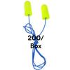3M Ear Plugs, E-A-Rsoft Yellow Neons 311-1250, 200 Pair of Disposable Earplugs, Pairs Individually Wrapped, Regular Size, Corded, 33 NRR, Tapered Cylinder Shape, Slow Recovery Foam view 1