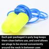 3M Ear Plugs, E-A-Rsoft Yellow Neons 311-1250, 200 Pair of Disposable Earplugs, Pairs Individually Wrapped, Regular Size, Corded, 33 NRR, Tapered Cylinder Shape, Slow Recovery Foam view 2