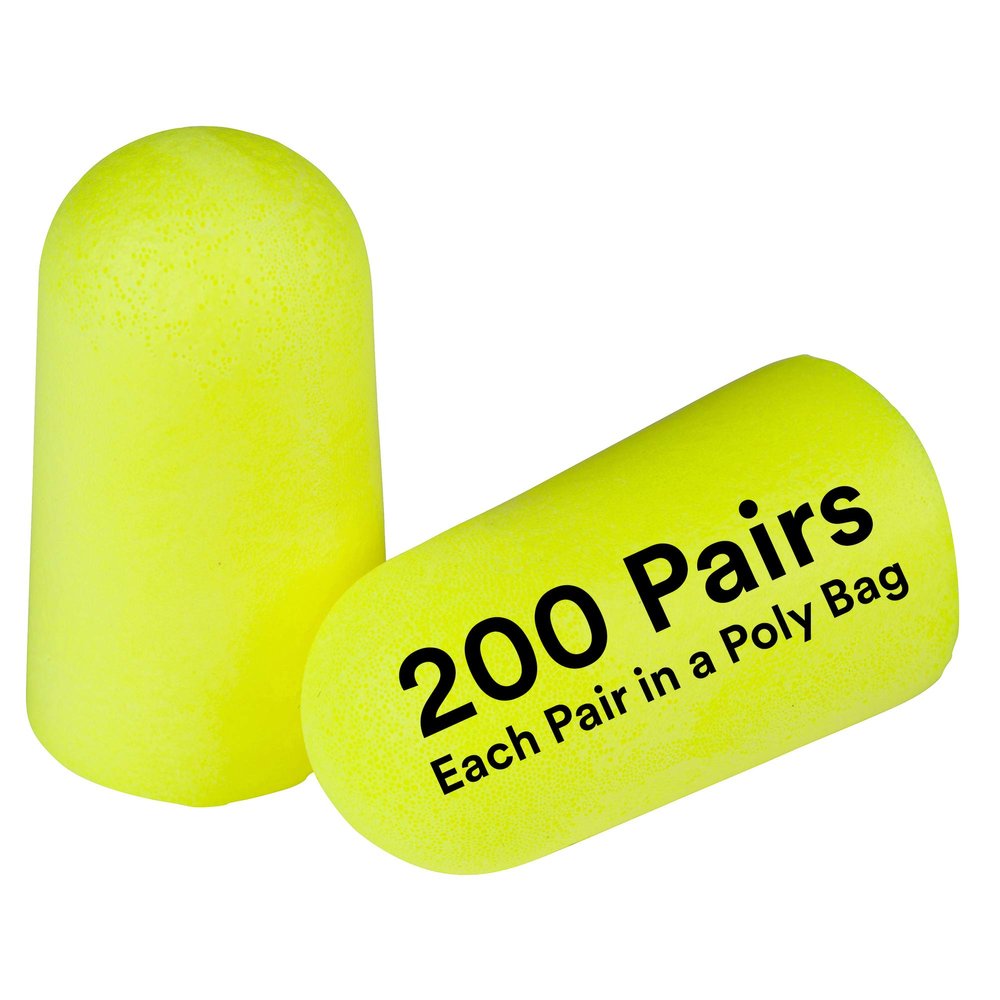 3M Ear Plugs, E-A-Rsoft Yellow Neons 315-1251, 200 Pair of Disposable Earplugs, Pairs Individually Wrapped, Slightly Longer, Uncorded, 33 NRR, Tapered Cylinder Shape, Slow Recovery Foam