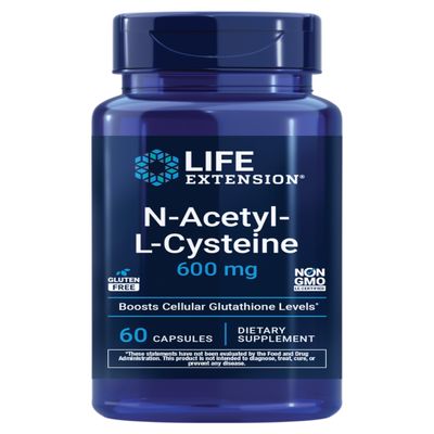 Life Extension N-Acetyl-L-Cysteine (NAC), Immune, Respiratory, Liver Health, NAC 600 mg, Potent antioxidant Support, Free-radicals, Easy to Absorb, 60 Capsules