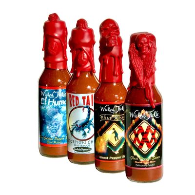 Wicked Tickle Hot Sauce Gift Set, 4 Pack Ghost & Scorpion Sauces, 5 oz Bottles