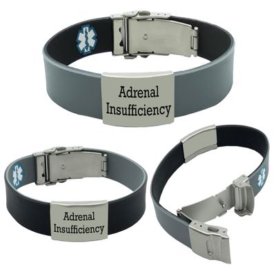 "ADRENAL INSUFFICIENCY" Sport/Slim Reversible Medical Alert ID Bracelet for Men and Women