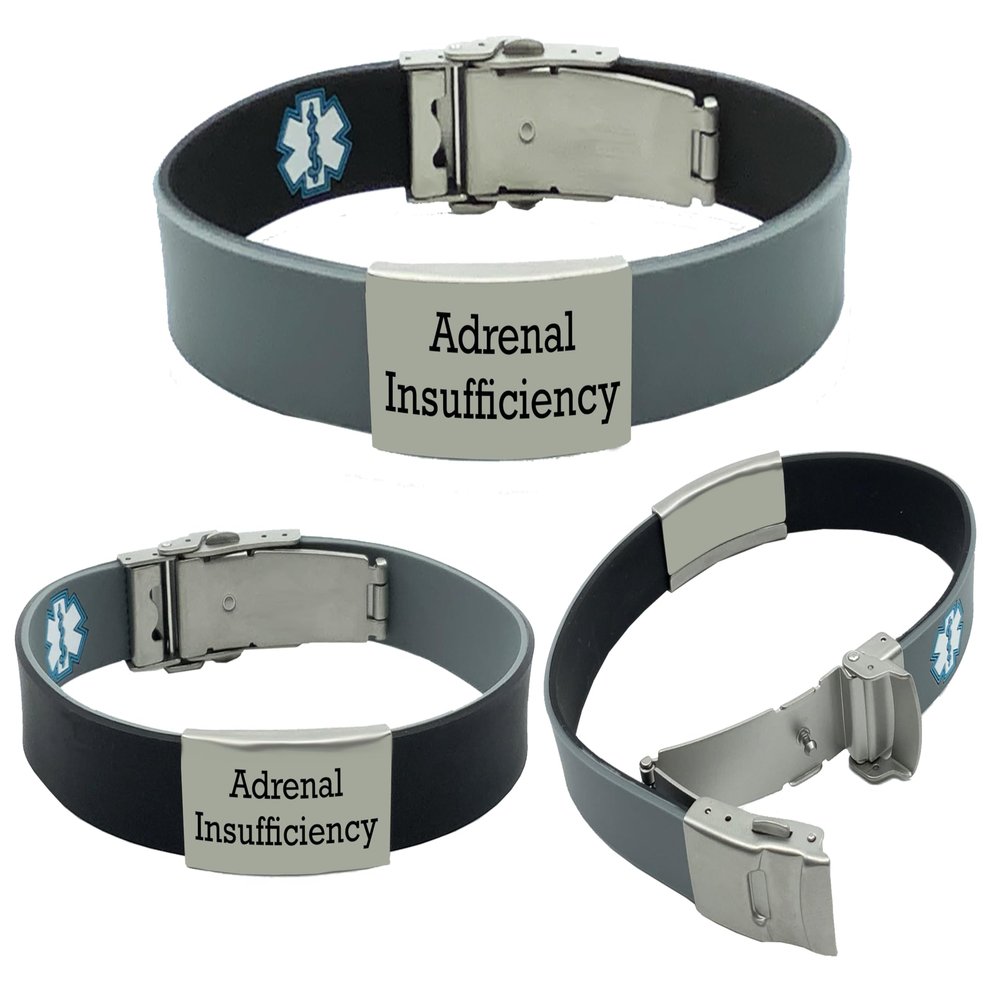 "ADRENAL INSUFFICIENCY" Sport/Slim Reversible Medical Alert ID Bracelet for Men and Women