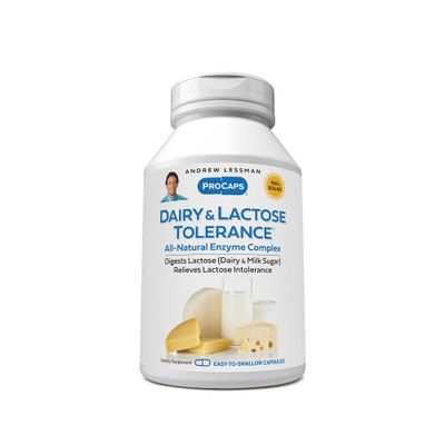 ANDREW LESSMAN Dairy and Lactose Tolerance 240 Capsules - Enhances Natural Digestion of Dairy and Lactose. Mild, Powerful, All-Natural Enzymes Help Avoid GI Discomforts in Digestion. No Additives