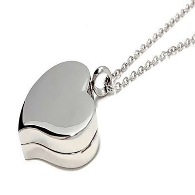 Amour Heart Pill Necklace - Polished Heart Locket with Strong Magnetic Closure - Medication Necklace - Keep Your Medication Securely with You at All Times - Locket Necklace26 Inch Chain (Silver)