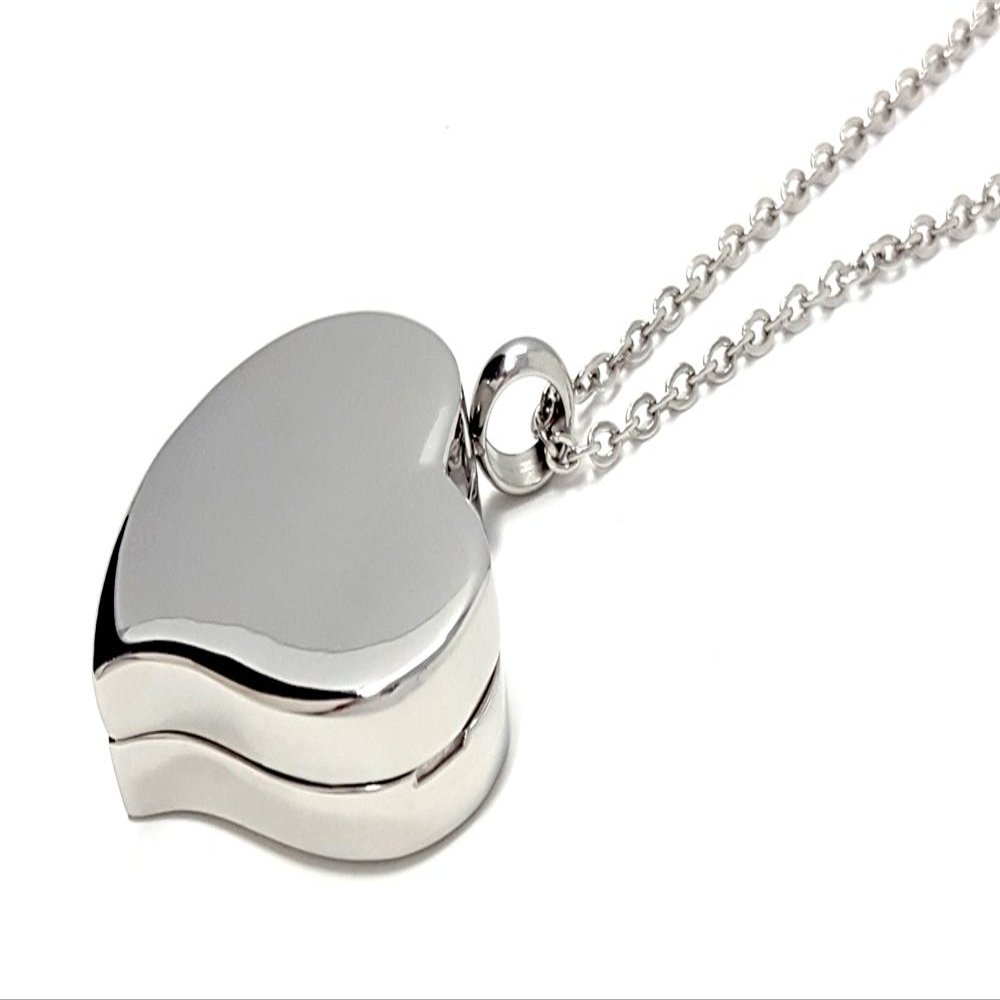 Amour Heart Pill Necklace - Polished Heart Locket with Strong Magnetic Closure - Medication Necklace - Keep Your Medication Securely with You at All Times - Locket Necklace26 Inch Chain (Silver)